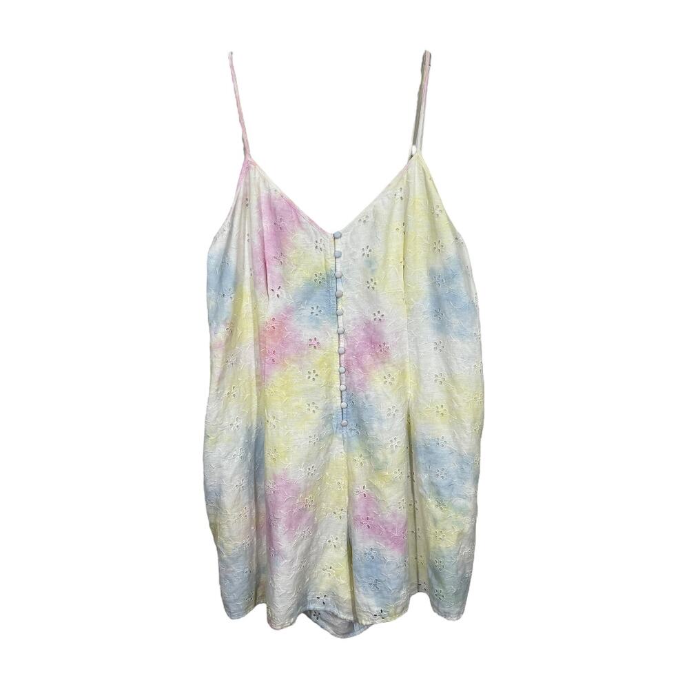 American Eagle Cotton Candy Tie Dye Eyelet Romper XL New Boho Festival Casual
